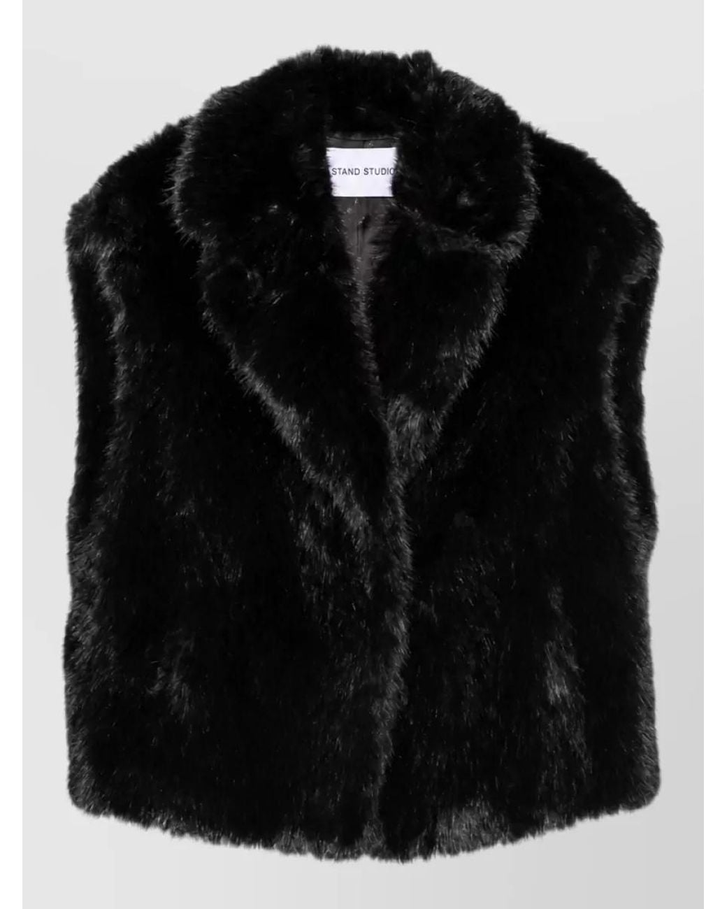 Stand Studio Black Faux Fur Oversized Sleeveless Vest