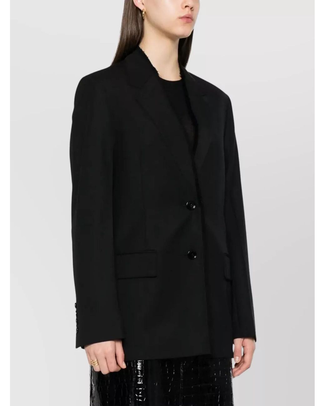 Totême Black Lapel Jacket With Raw Cut Finish