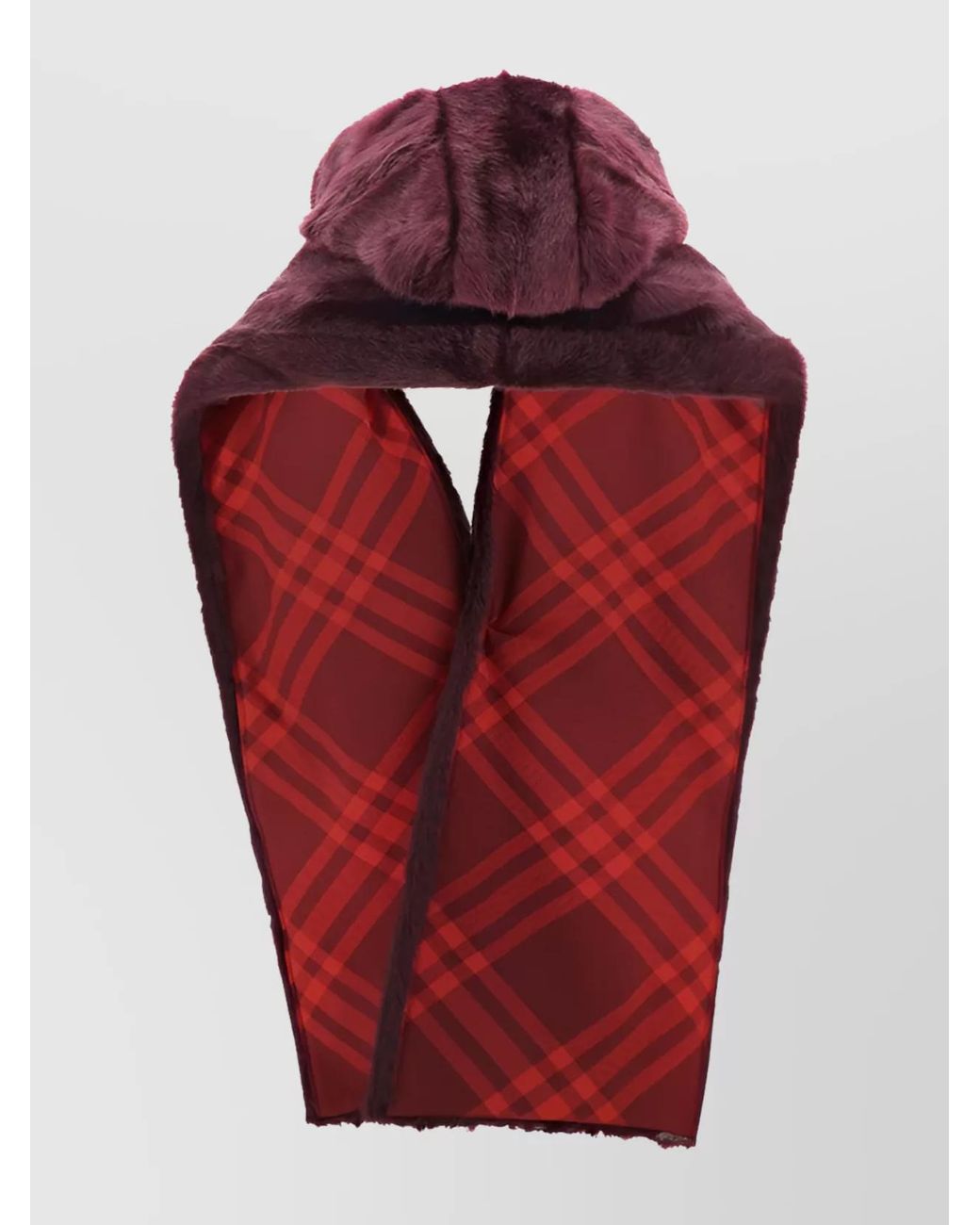Burberry Red Reversible Hooded Scarf Faux Fur