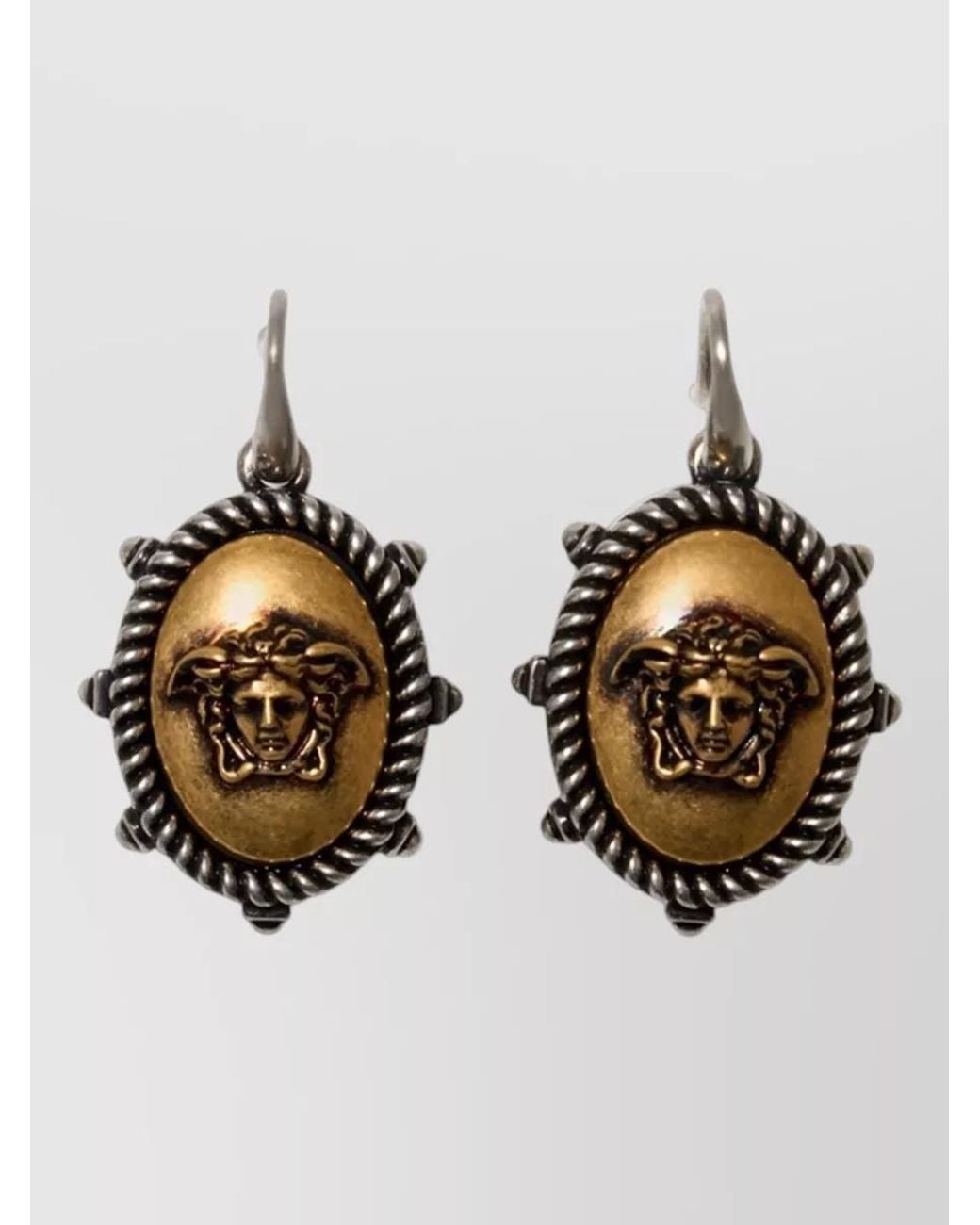 Versace Metallic Two-Tone Metal Medusa Drop Earrings