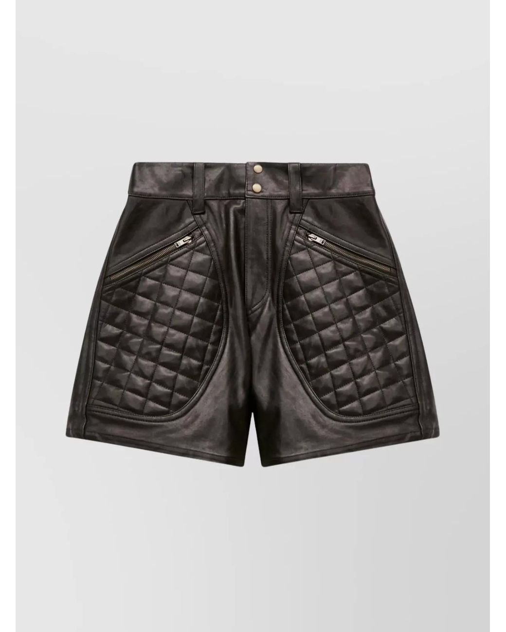 Isabel Marant Gray Leather Diamond-Quilted Thigh-Length Straight-Leg Shorts