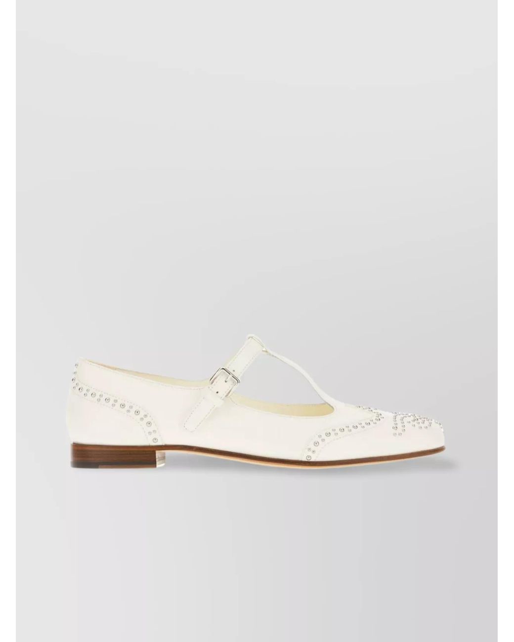 Church's White Studded Leather Mary Jane Ballet Flats