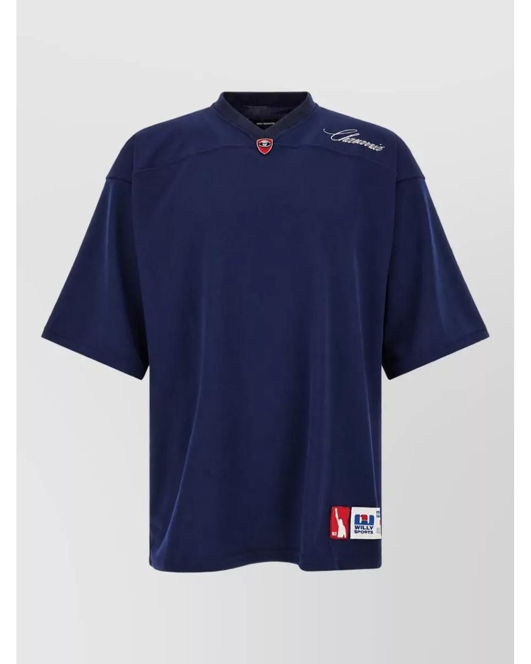 Willy Chavarria Blue Oversized Short-Sleeve V-Neck T-Shirt for men