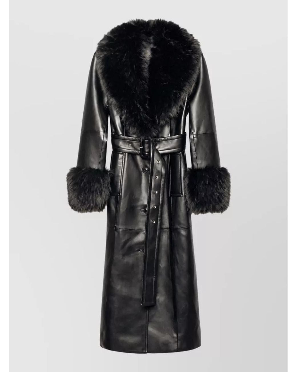 Stand Studio Black Belted Faux Leather Coat
