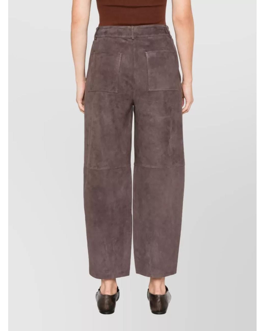 Via Masini 80 Brown Suede Leather Paneled Wide-Leg Trousers