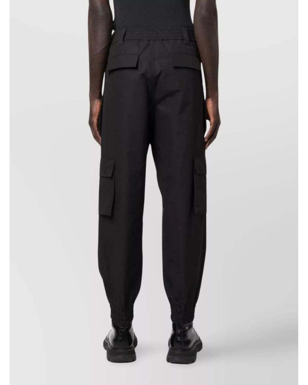 McQueen Black Cotton Cargo Tapered Trousers for men