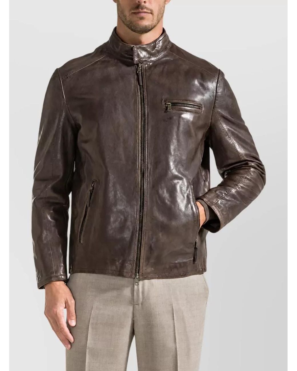 SEVENTY VENEZIA Brown Leather Jacket for men