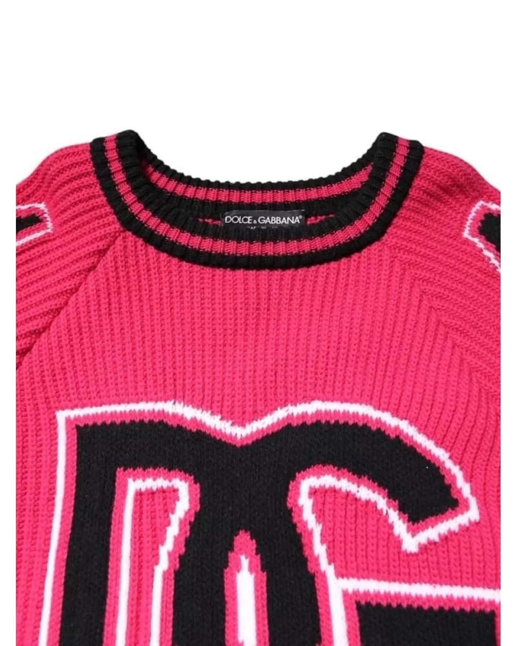 Dolce & Gabbana Pink Ribbed Logo-Print Knit Sweater