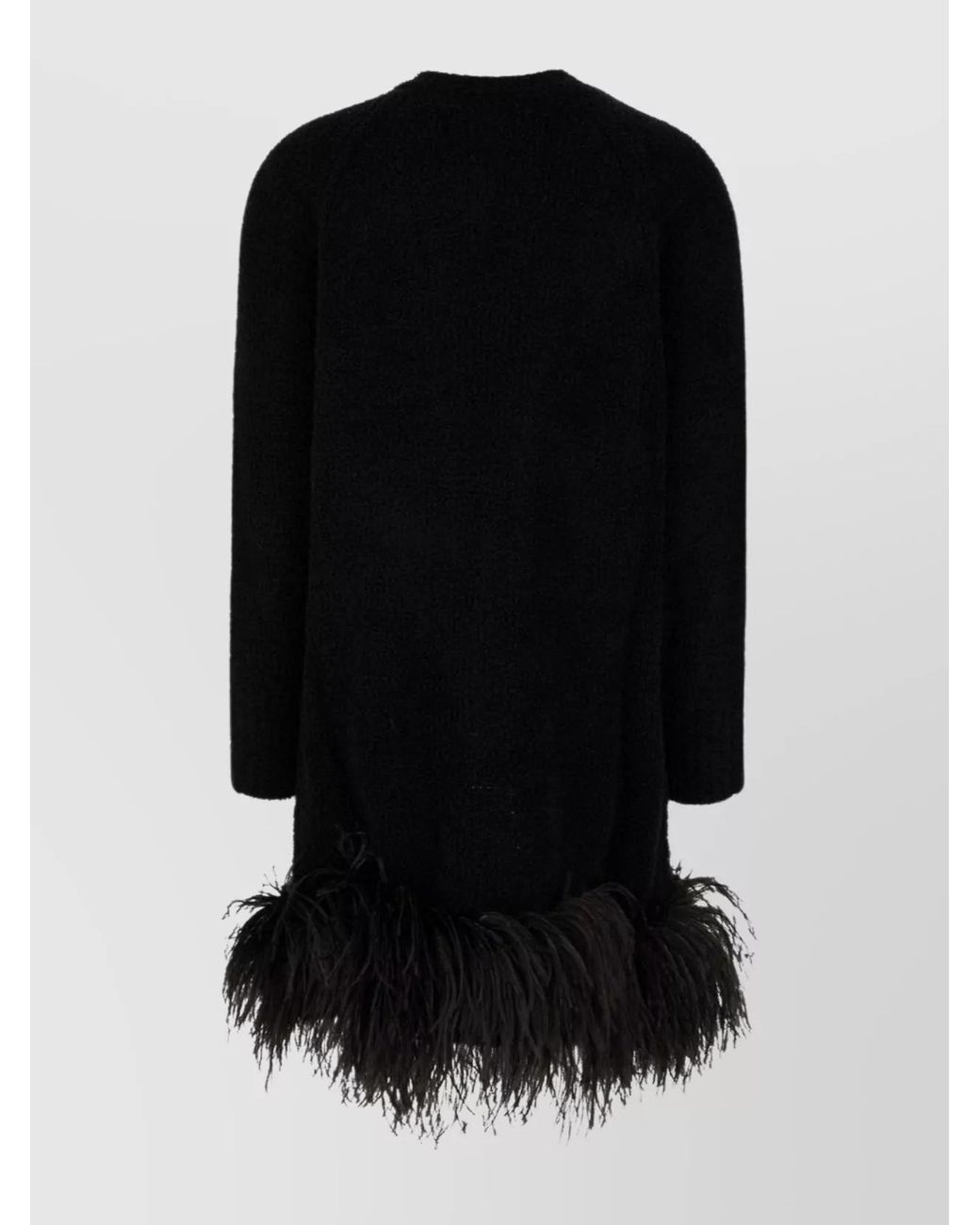 Max Mara Black Fringed Wool Blend V-Neck Cardigan Coat