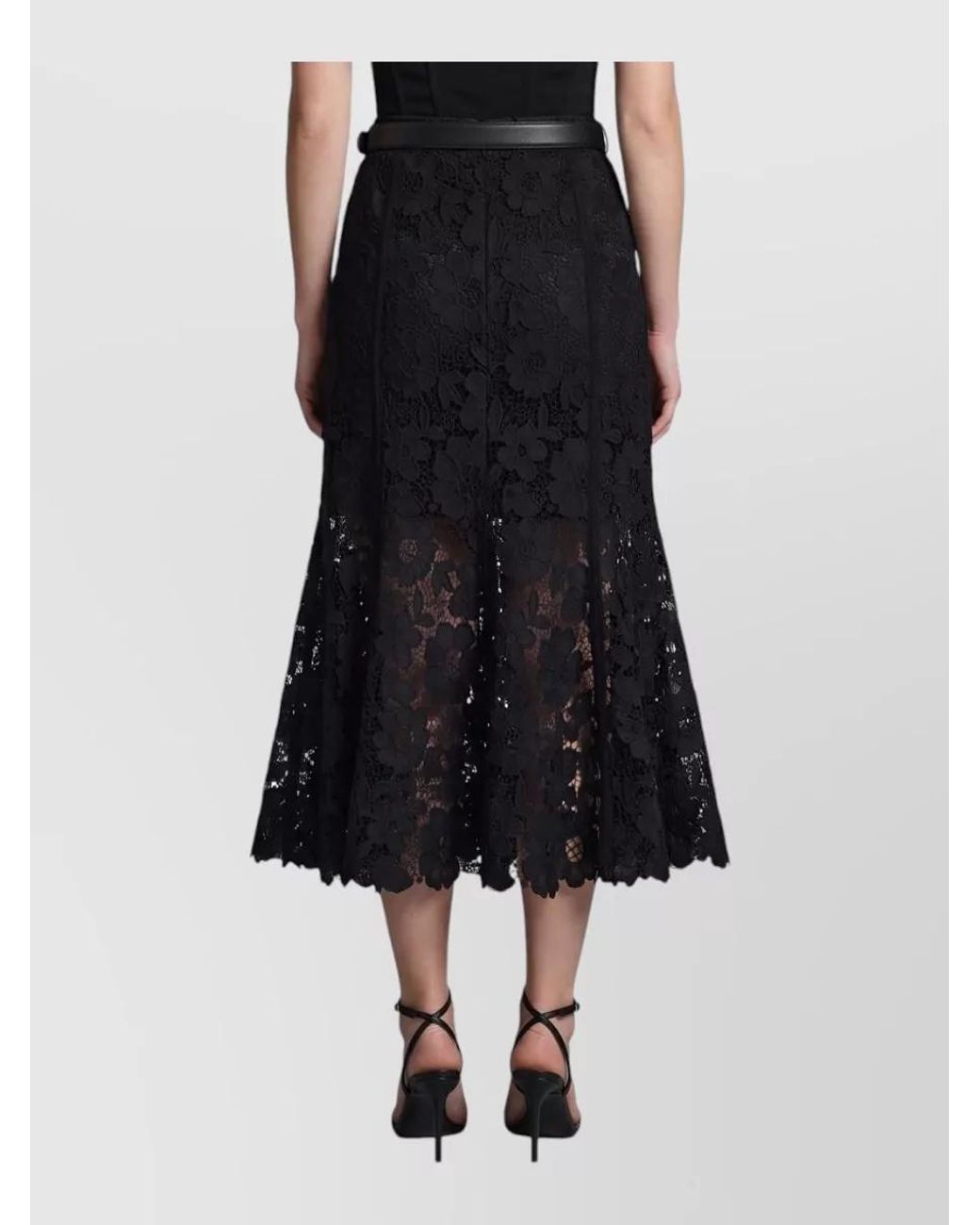 Self-Portrait Blue Lace High-Rise Flared Midi Skirt
