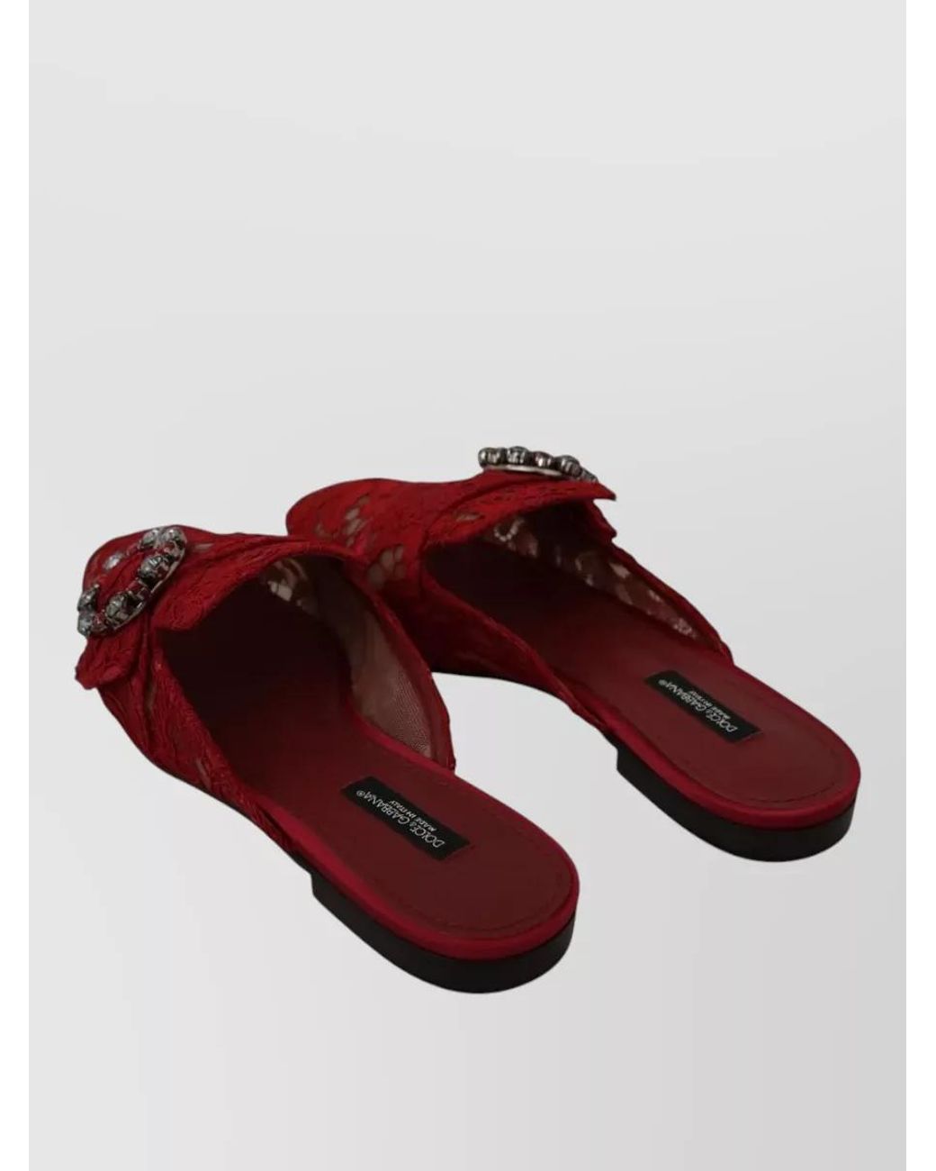 Dolce & Gabbana Red Crystal-Embellished Lace Mules