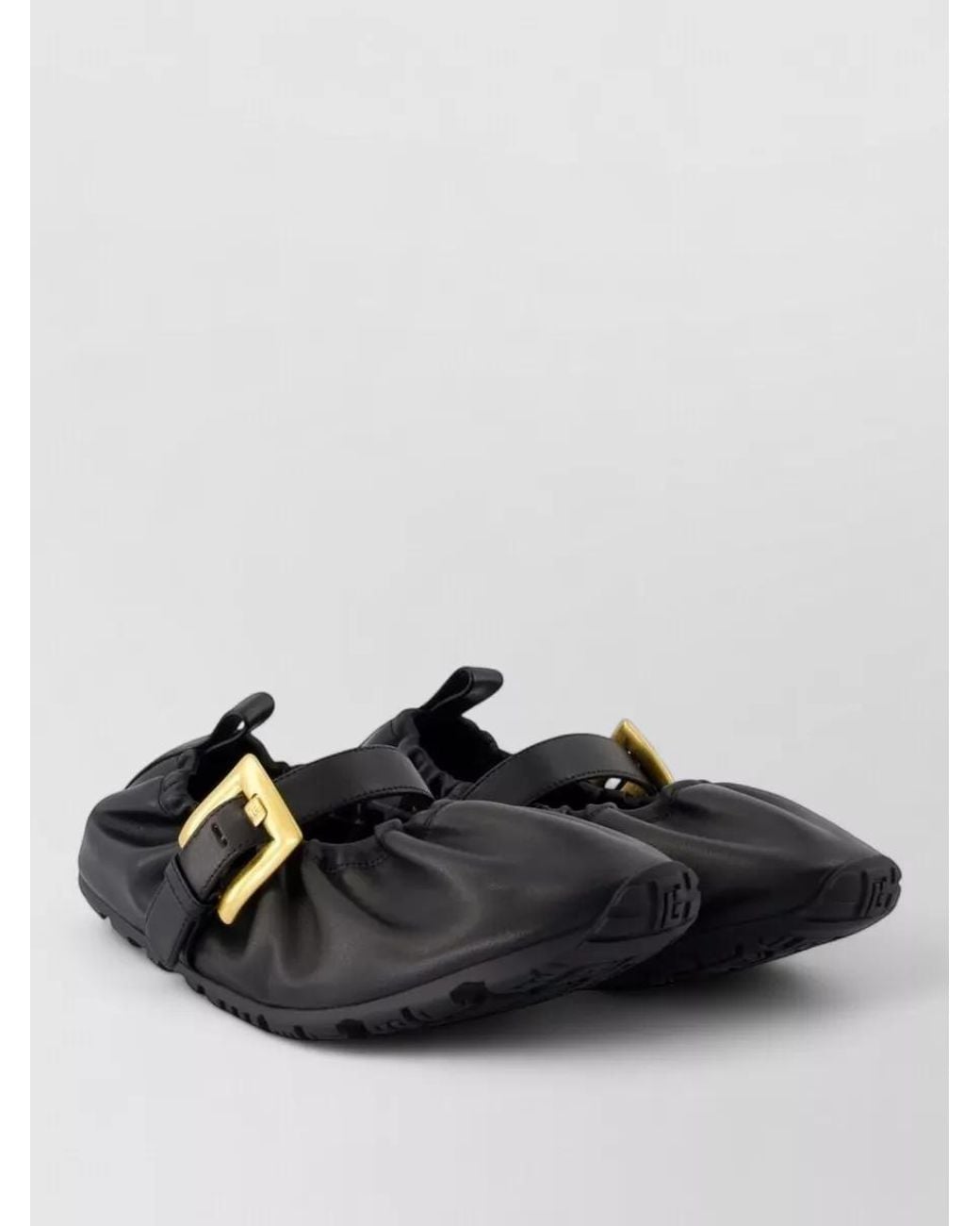 Balmain Black Leather Almond-Toe Ballerina Flats