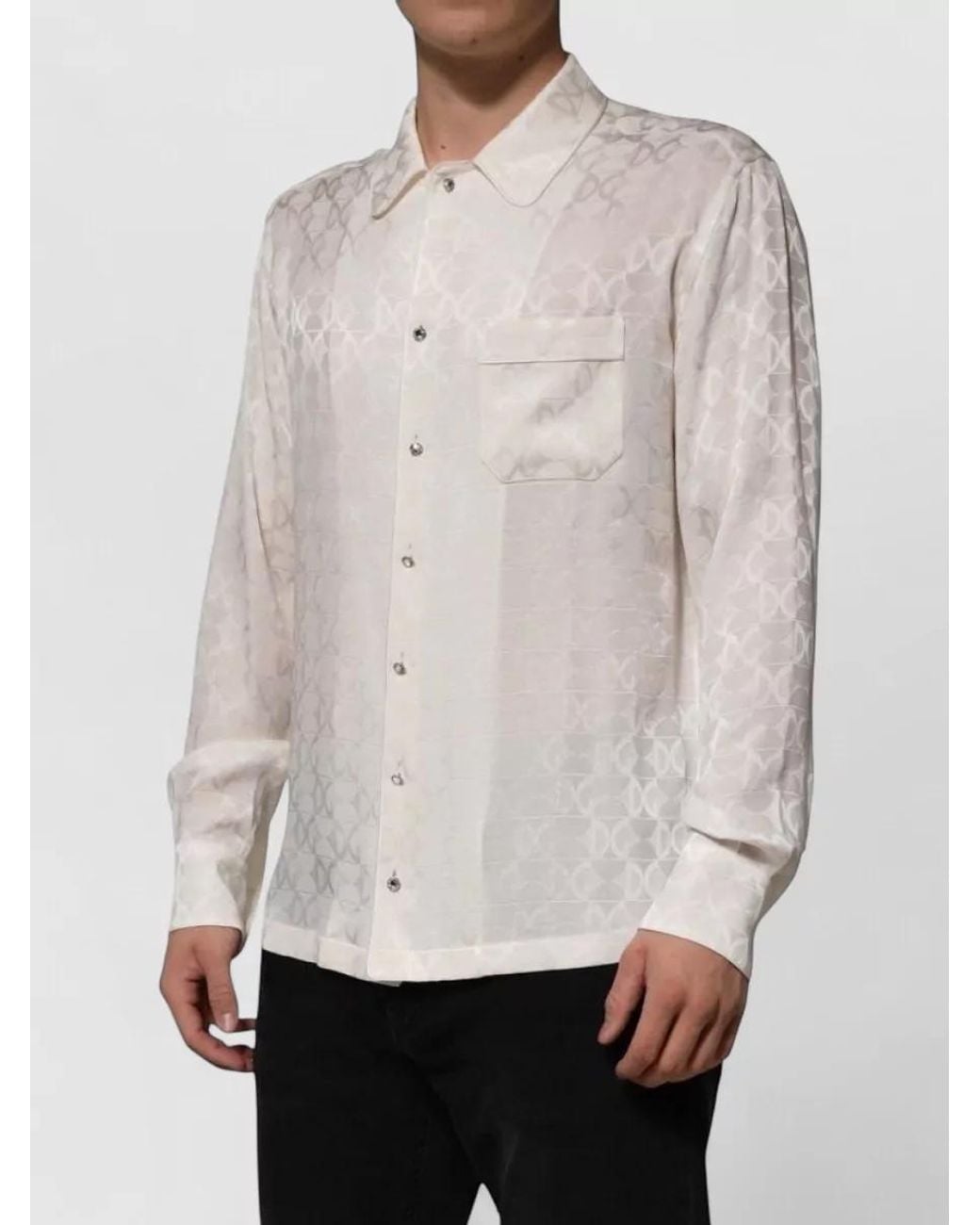 Dolce & Gabbana Natural Silk Logo Print Long-Sleeve Shirt for men