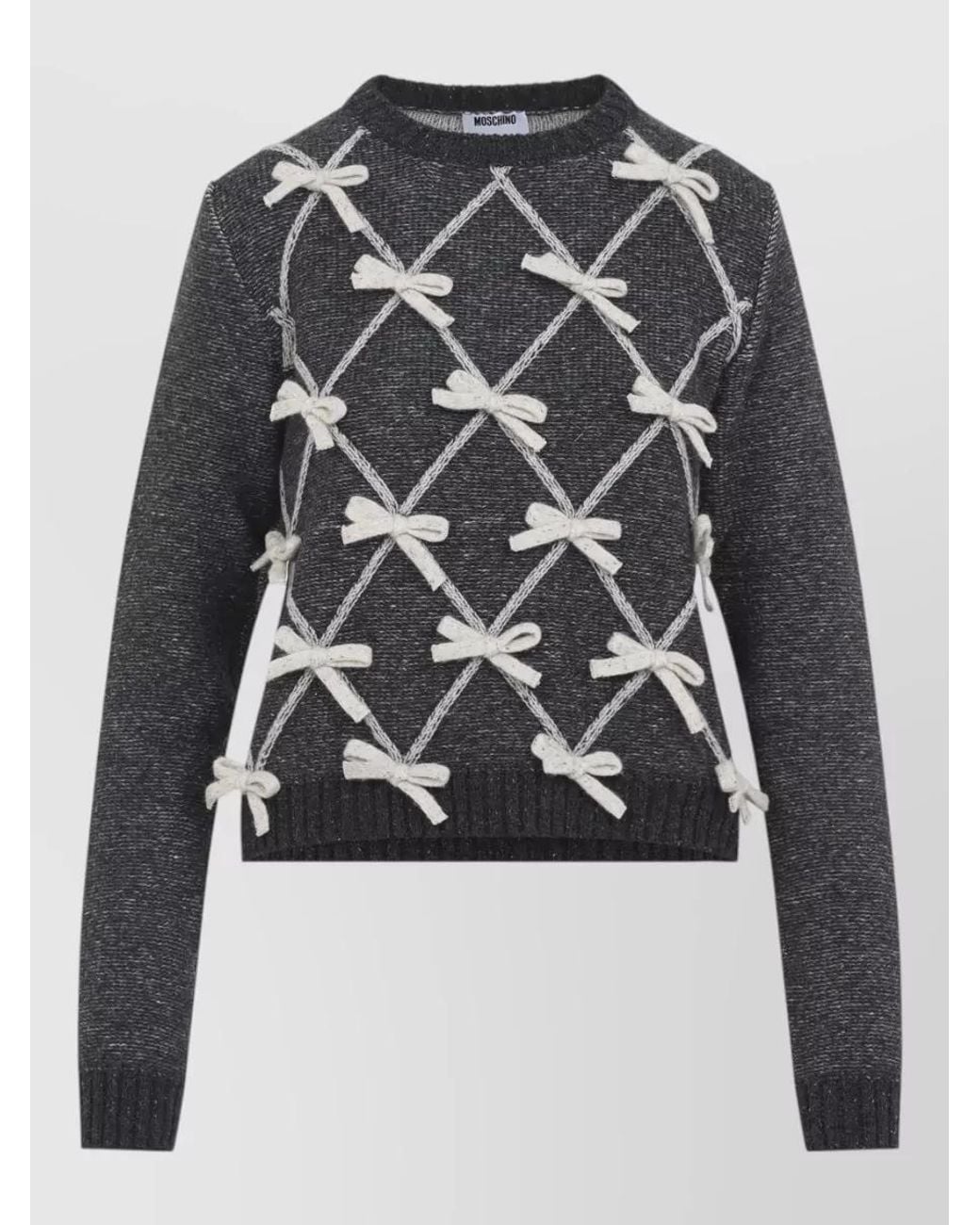 Moschino Gray Silk Wool Slim-Fit Crew-Neck Long-Sleeve Sweater