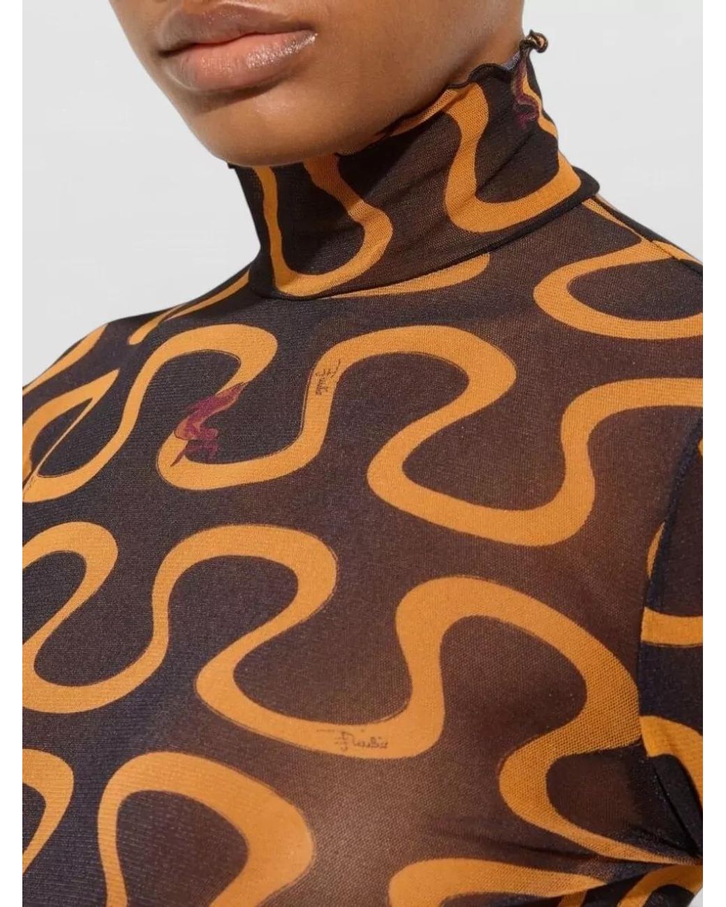 Emilio Pucci Brown Printed Turtleneck Long-Sleeve Top