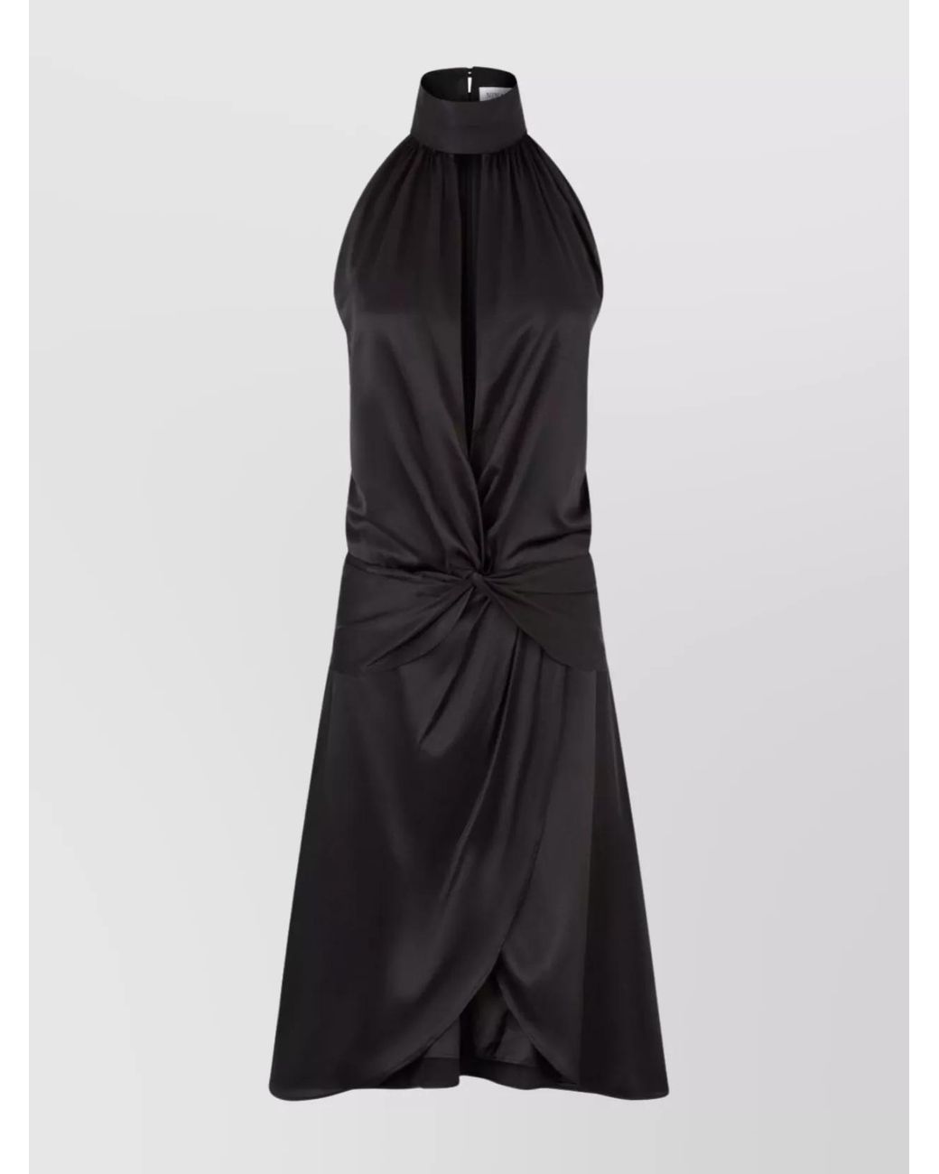 Nina Ricci Black Silk Satin Ruched Halterneck Sleeveless Knee-Length Dress