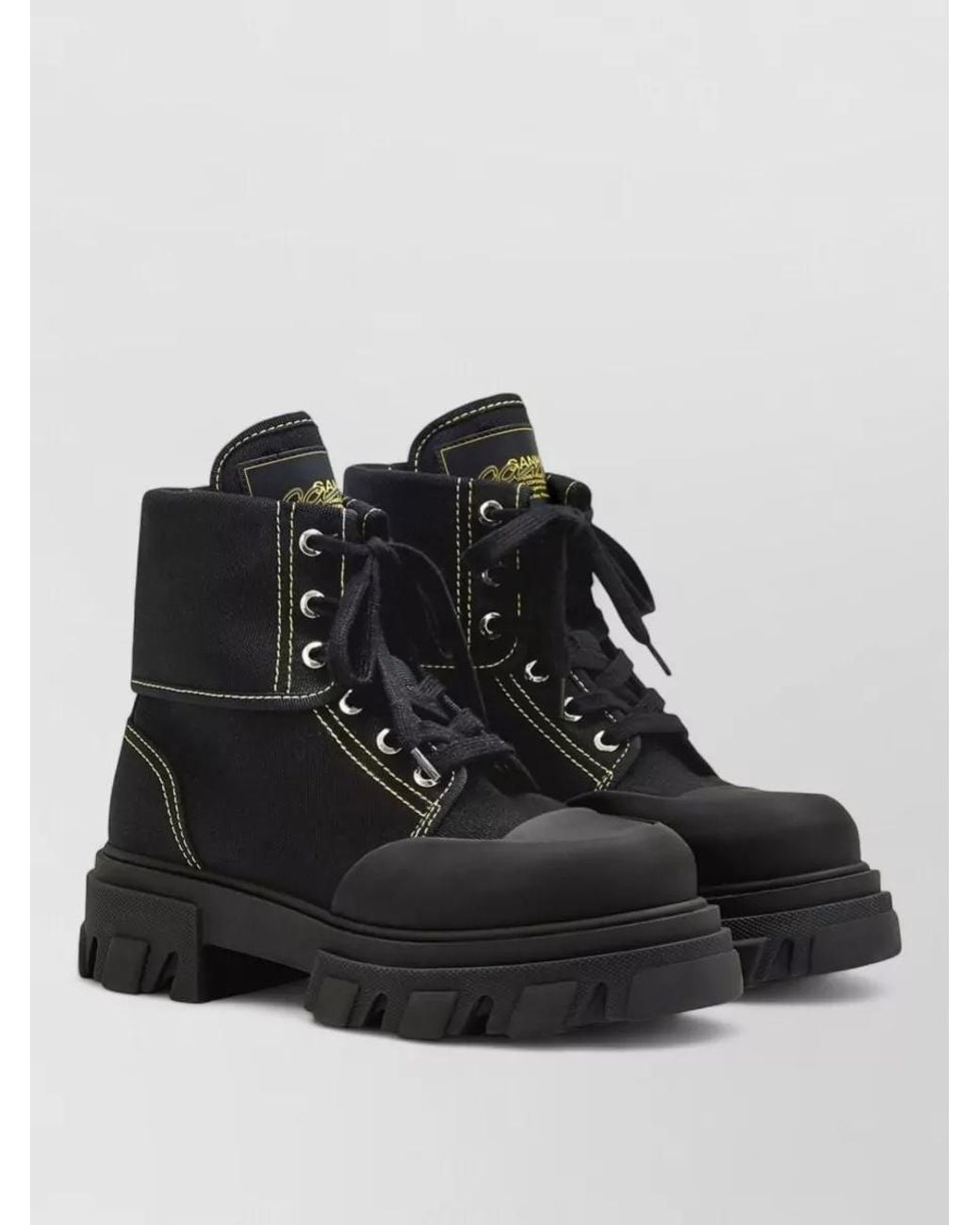 Ganni Black Cotton Ankle Boots