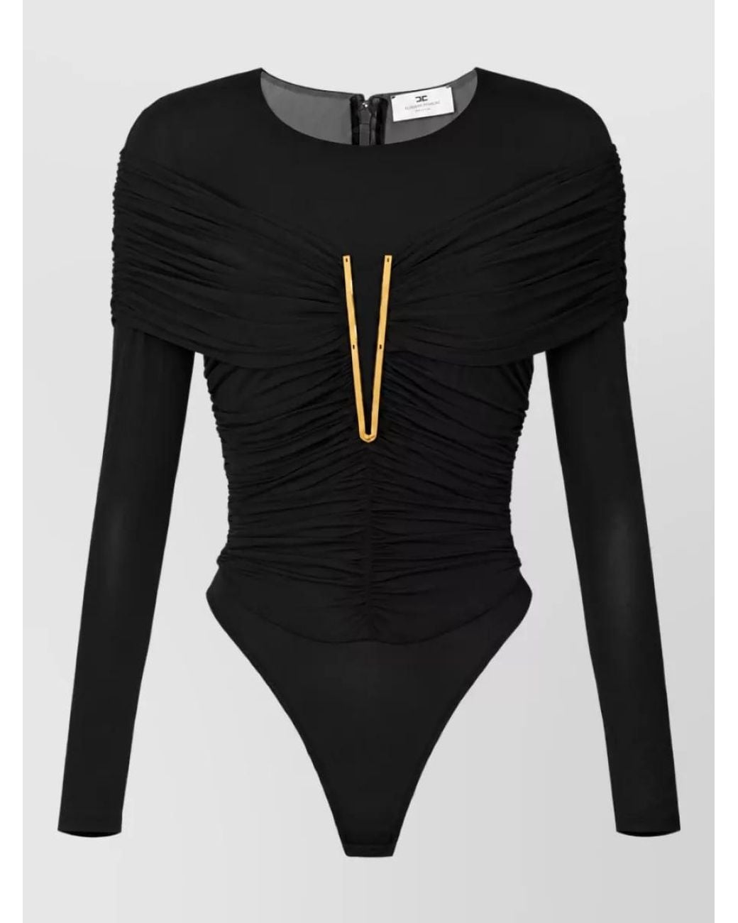 Elisabetta Franchi Black Draped Long-Sleeve Bodysuit