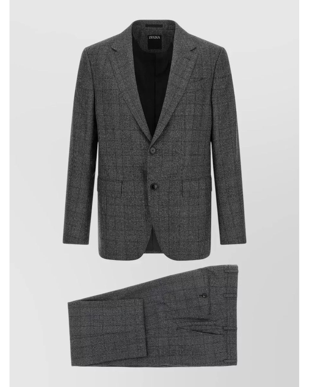 Zegna Gray Checked Wool Straight-Leg Tailored Trousers for men