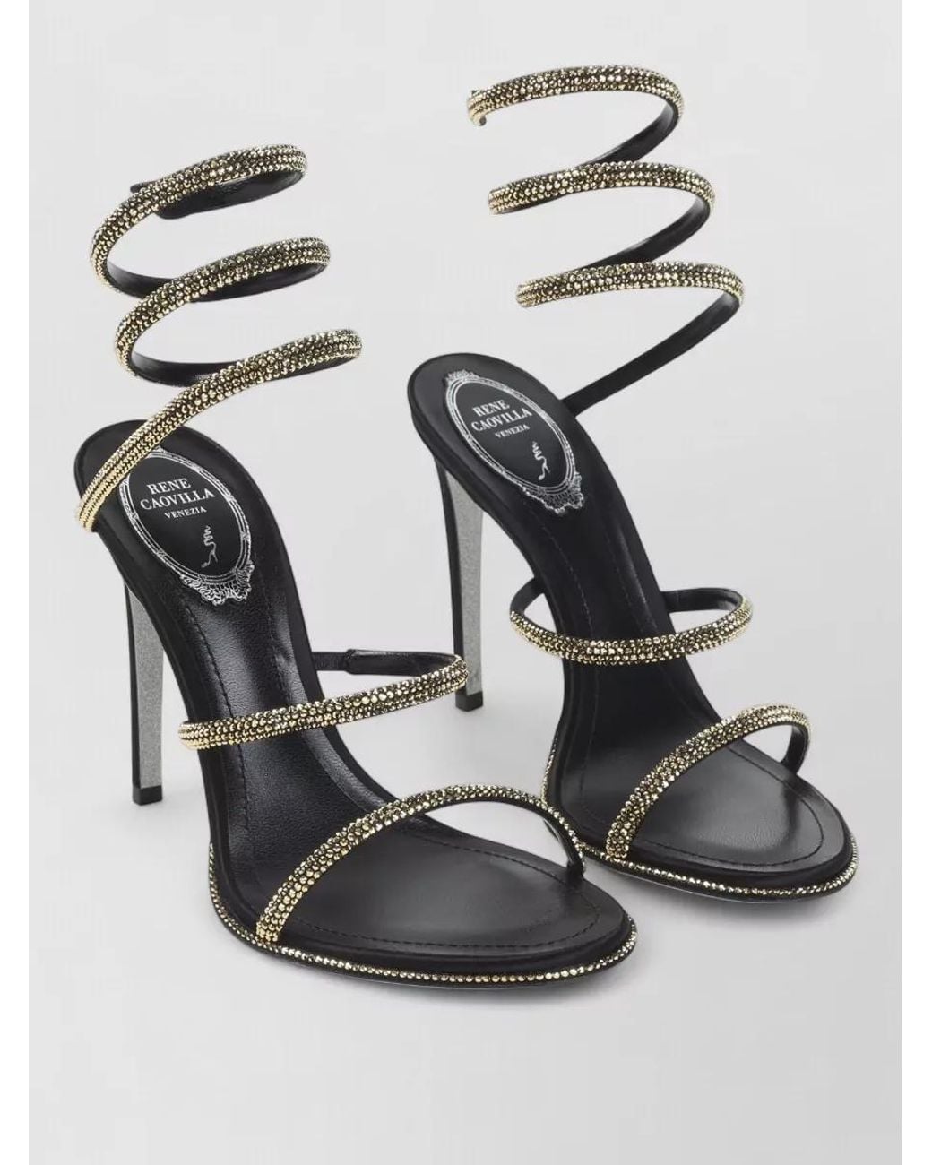 Rene Caovilla Gray Crystal-Embellished Satin High-Heel Sandals