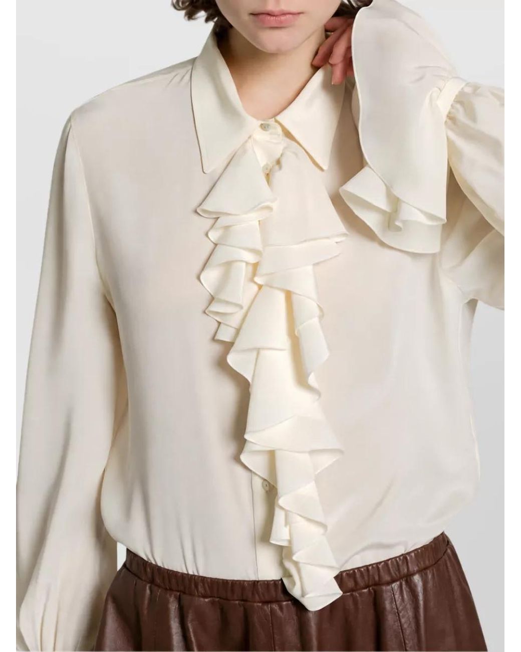 Alberta Ferretti Natural Silk Ruffled Blouse