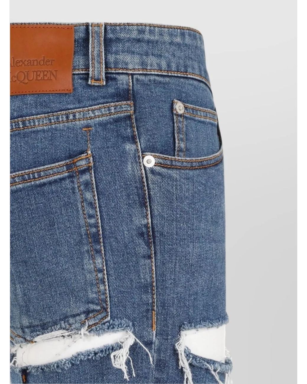 McQueen Blue Denim Straight-Leg Cutout Trousers