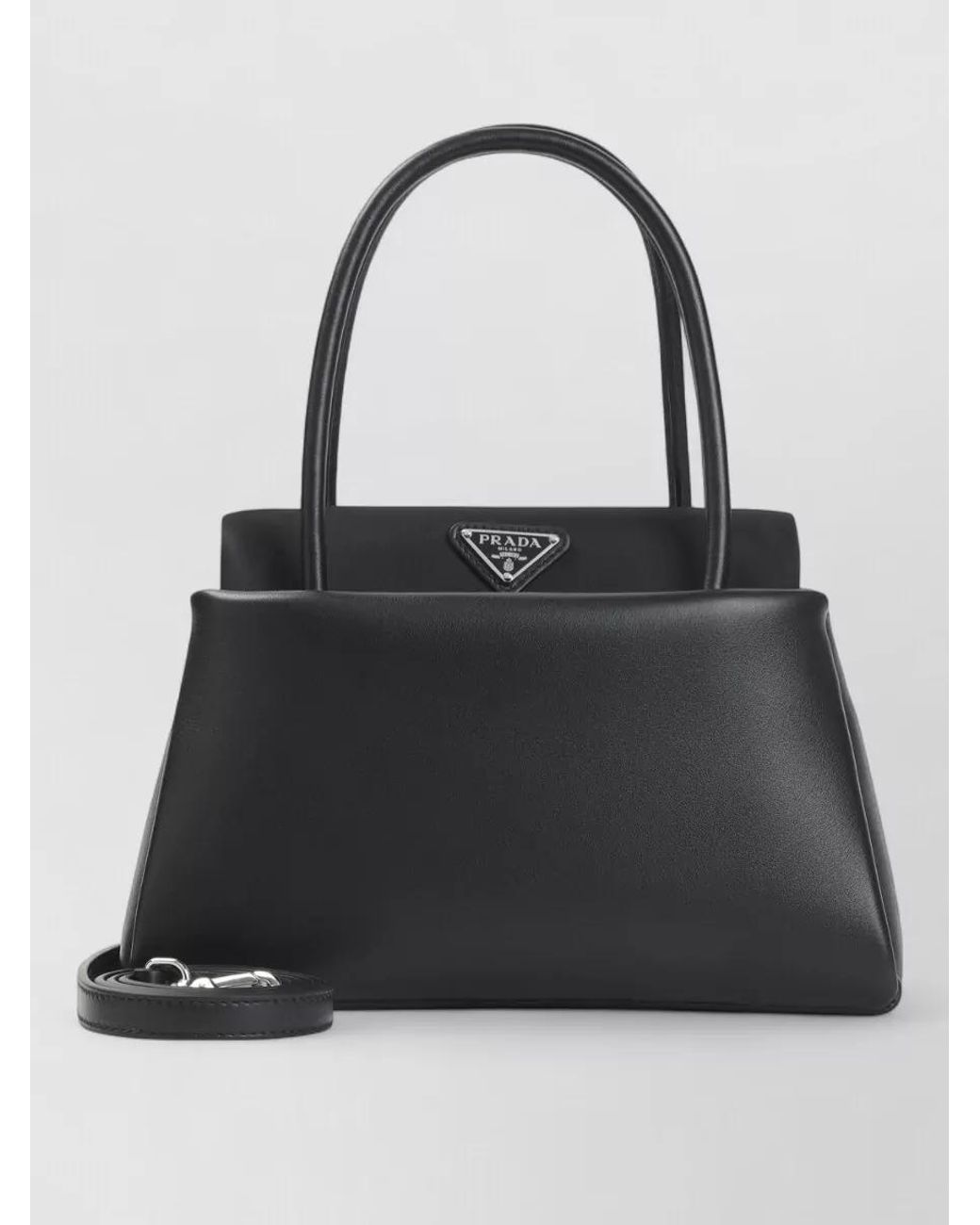 Prada Black Triangle Leather Tote Bag