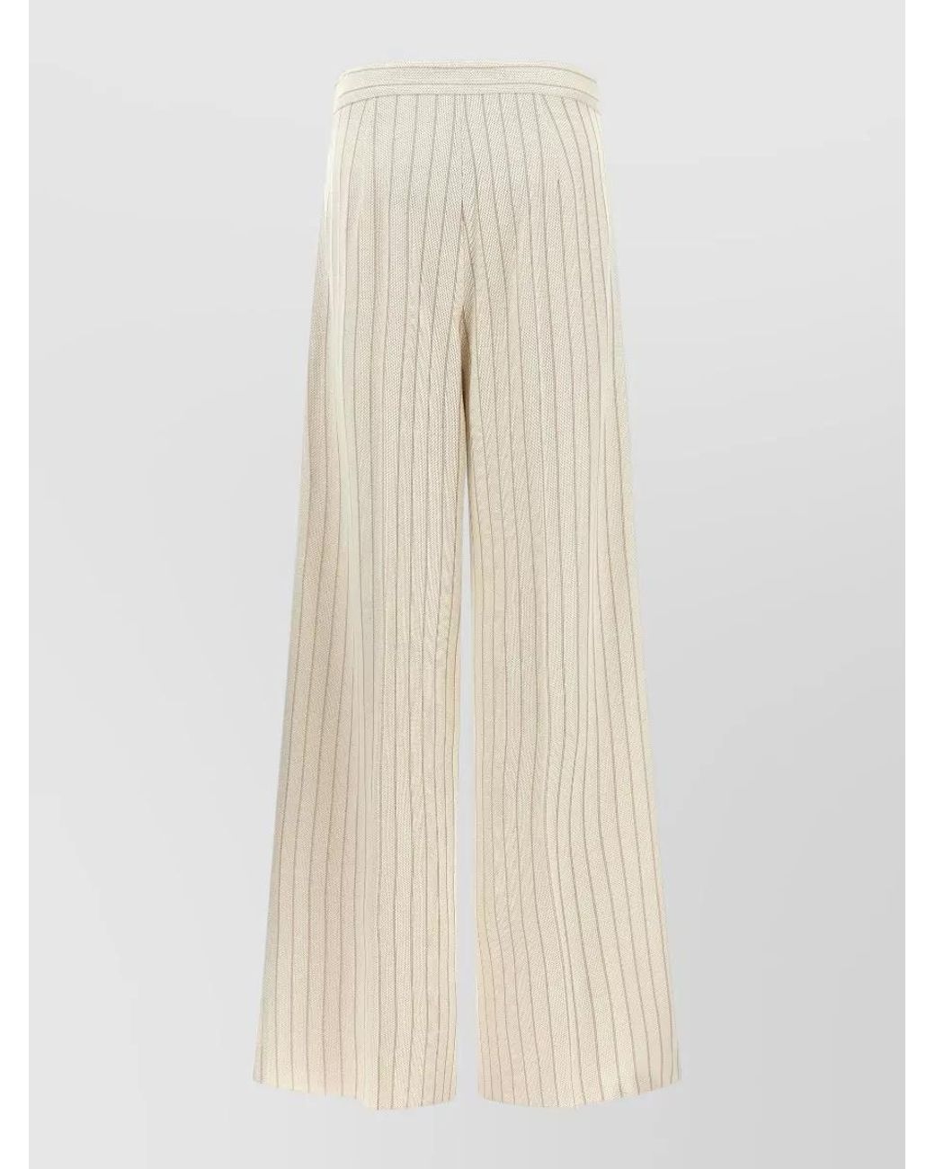 Max Mara Natural Pinstripe Cotton High-Rise Pleated Wide-Leg Trousers