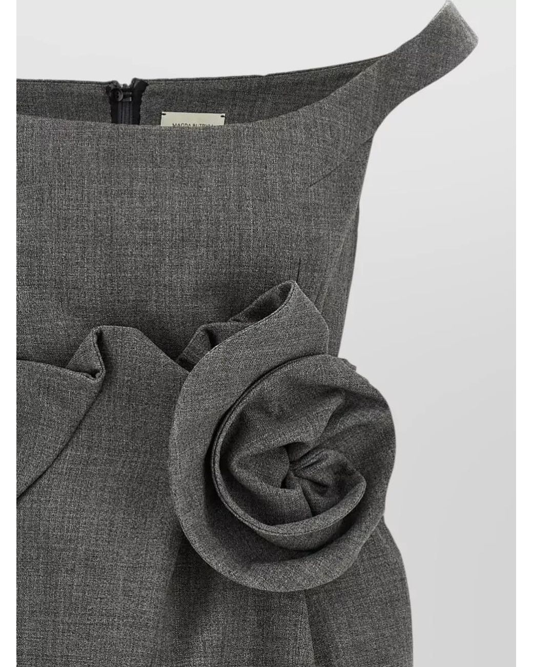 Magda Butrym Gray Wool Silk Draped Boat Neck Midi Dress