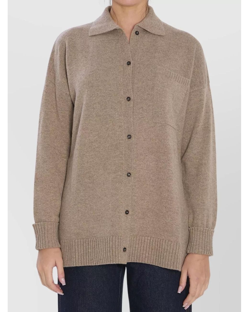 Max Mara Natural Cashmere Ribbed Crewneck Cardigan