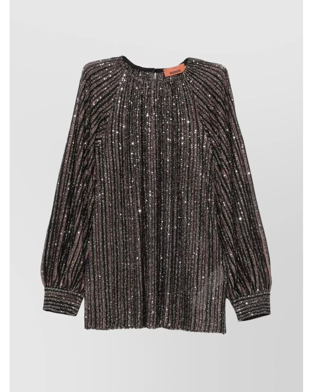 Missoni Gray Striped Sequin Long-Sleeve Crew-Neck Knitted Top