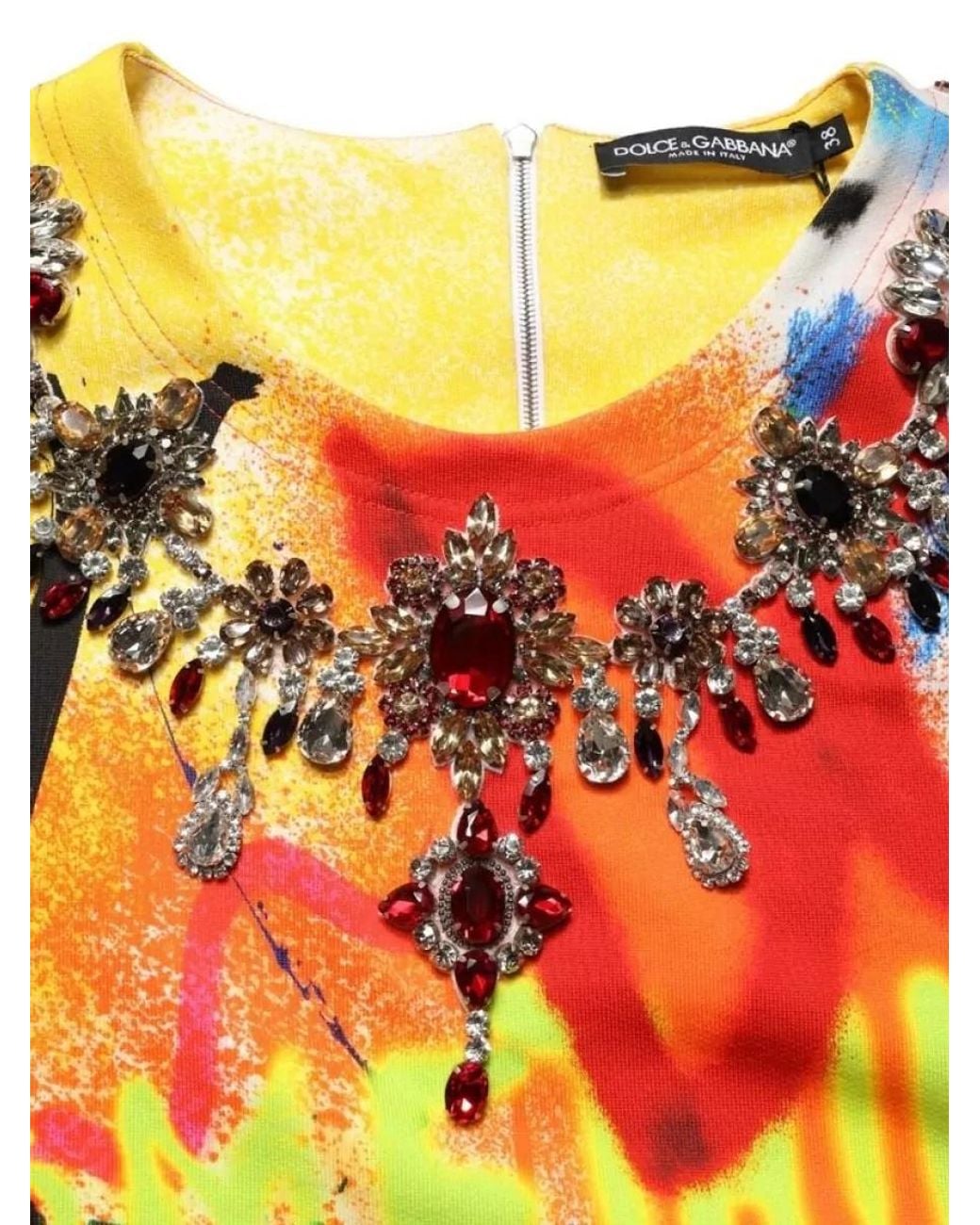 Dolce & Gabbana Multicolor Cotton Crystal-Embellished Cropped Jersey Top