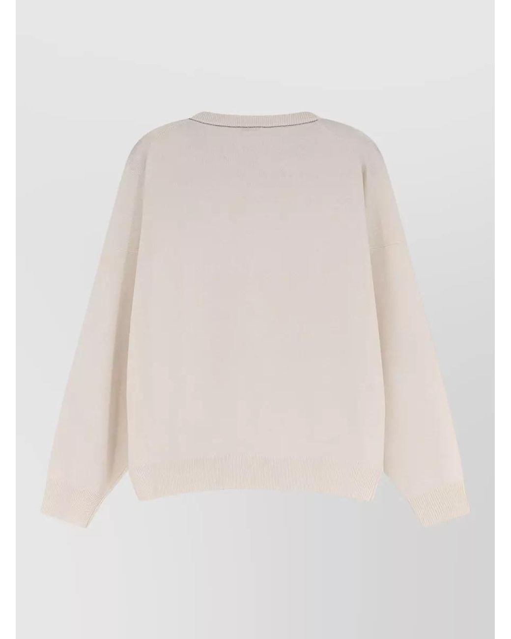 Brunello Cucinelli White Cashmere Crew Neck Sweater Monili Detail