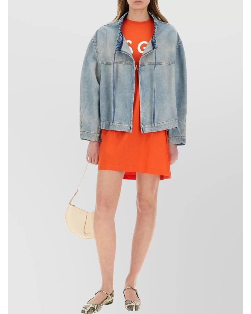 MSGM Blue Denim Oversized Cropped Jacket