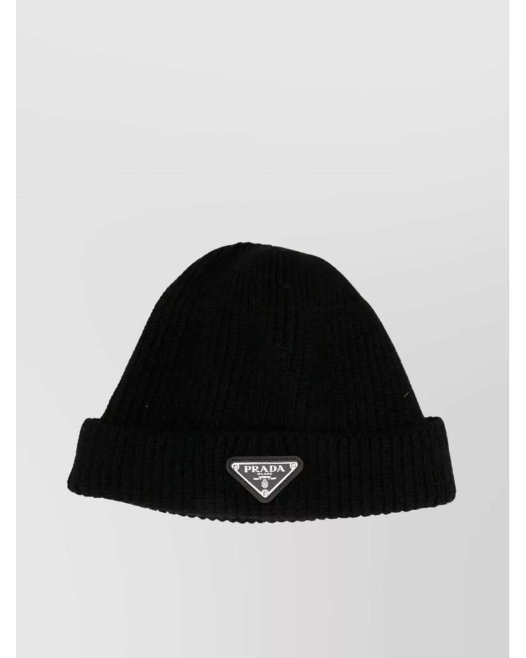 Prada Black Ribbed Knit Logo-Plaque Beanie for men