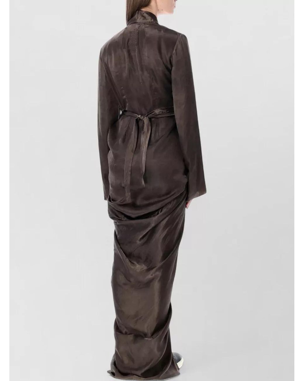Rick Owens Gray Cupro Draped Wrap Maxi Dress