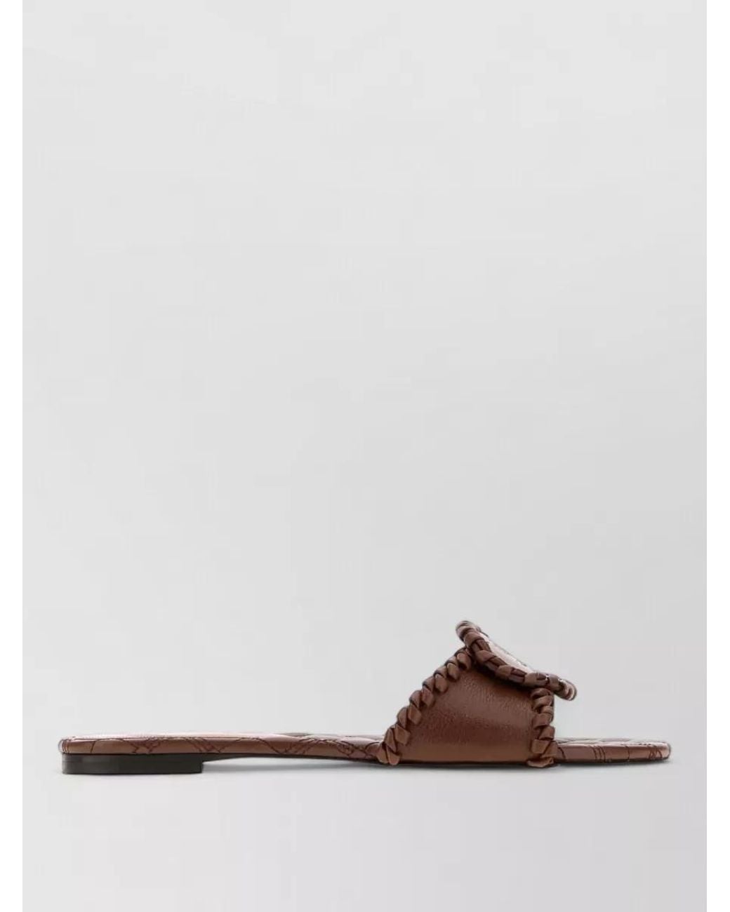 Burberry Brown Leather Flat Sandals Open Toe Braided Strap