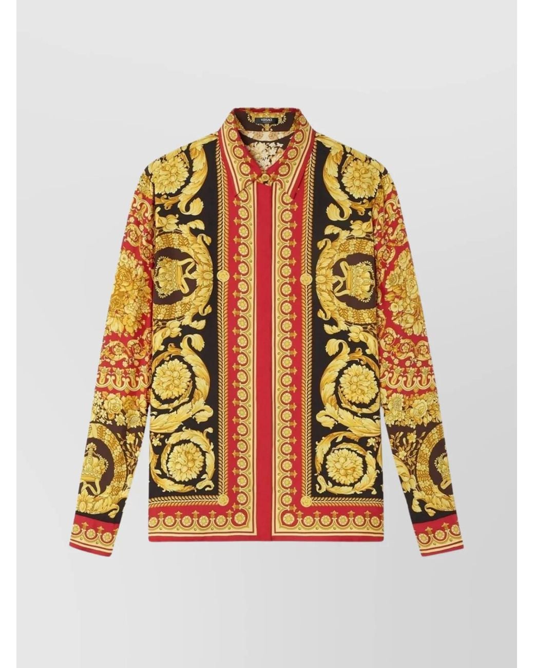 Versace Multicolor Silk Long-Sleeve Baroque-Print Shirt