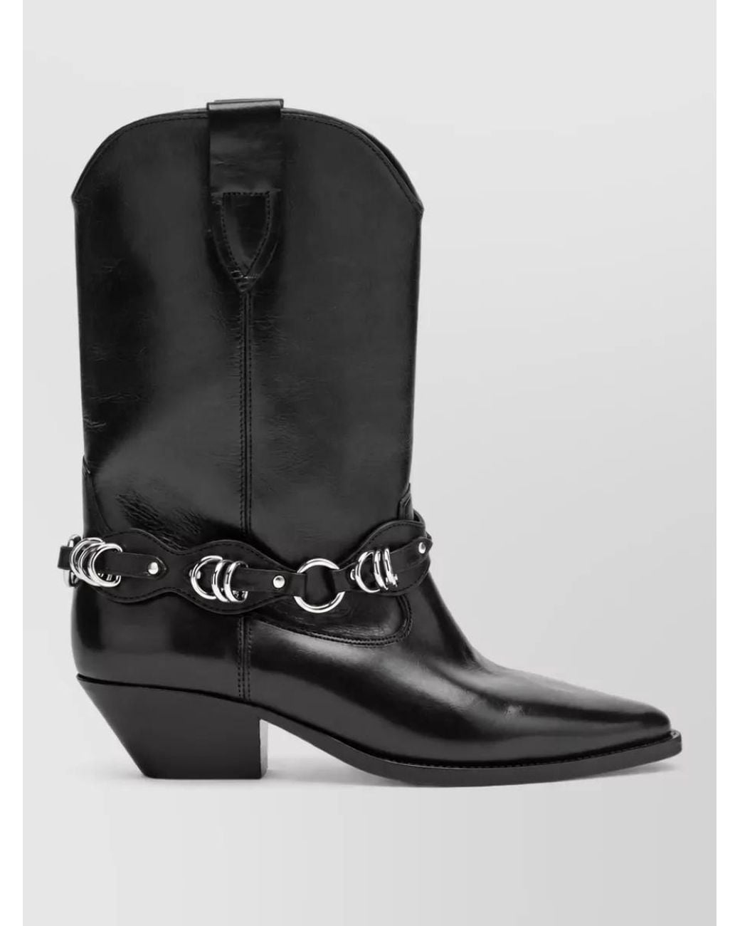 Isabel Marant Black Calf Leather Ring-Embellished Cowboy Ankle Boots