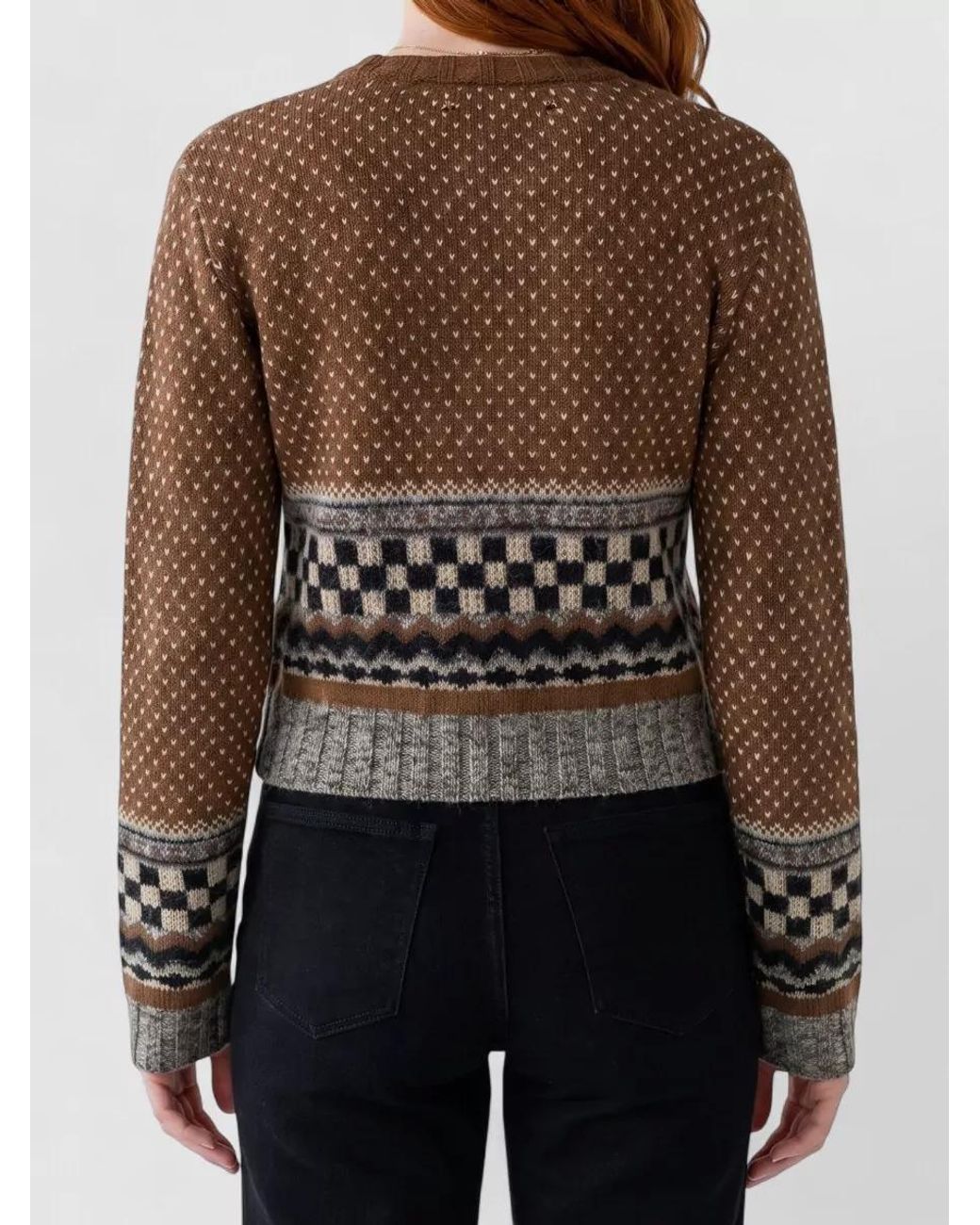 Golden Goose Deluxe Brand Brown Virgin Wool Alpaca Jacquard Cropped Crewneck Sweater