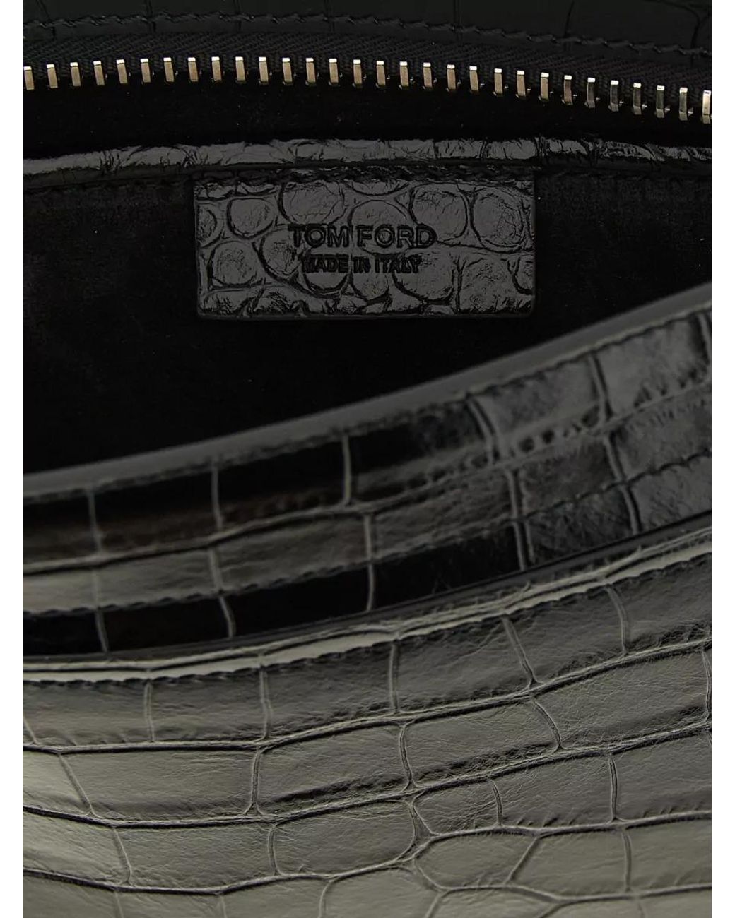 Tom Ford Black Leather Croc-Effect Clutch Bag for men