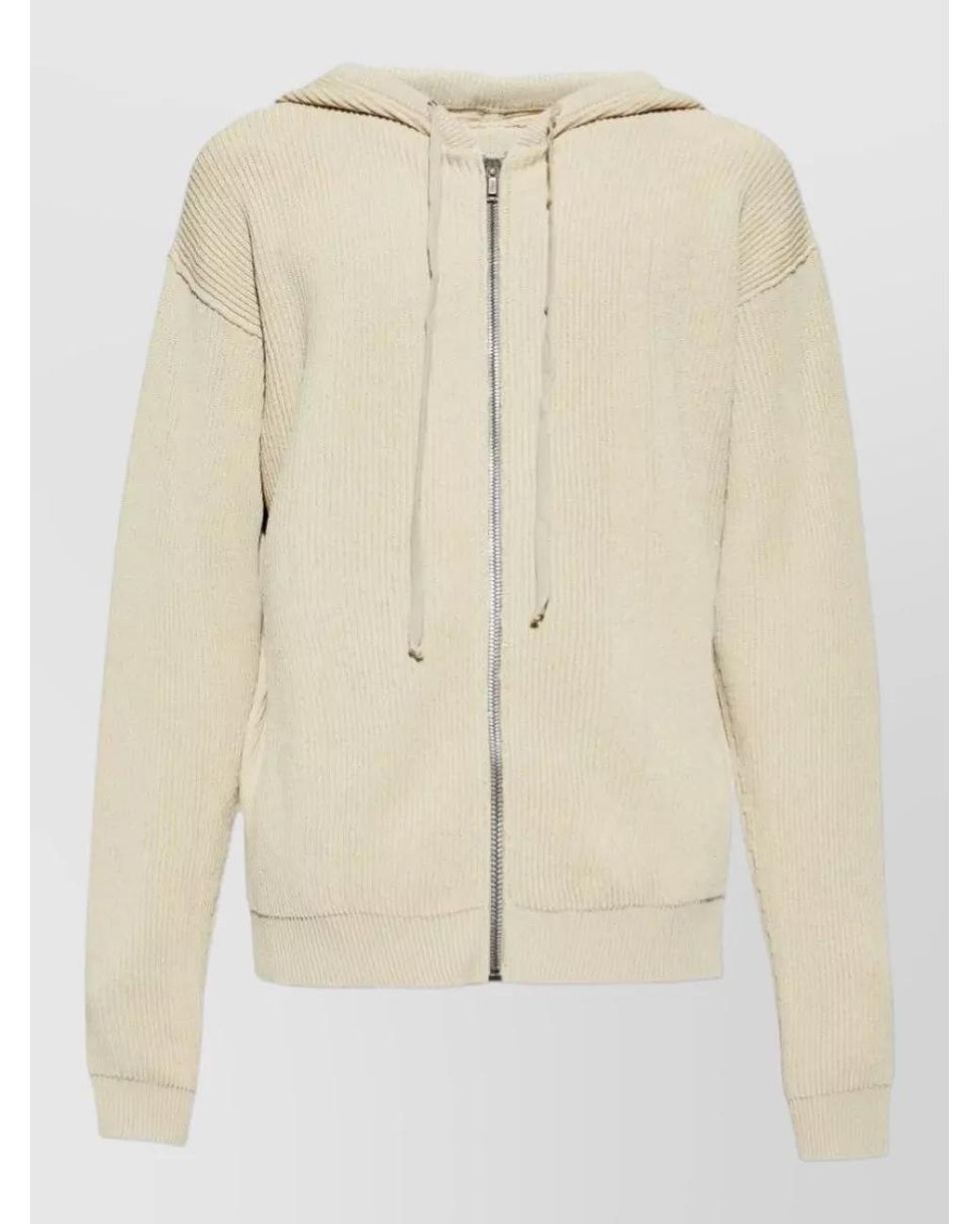 Rick Owens Natural Virgin Wool Ribbed Zip Hoodie for men