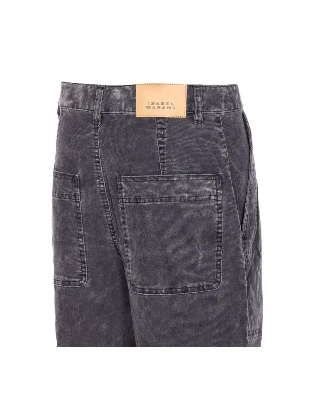 Isabel Marant Gray Cotton Ribbed Velvet High-Rise Wide-Leg Tapered Trousers