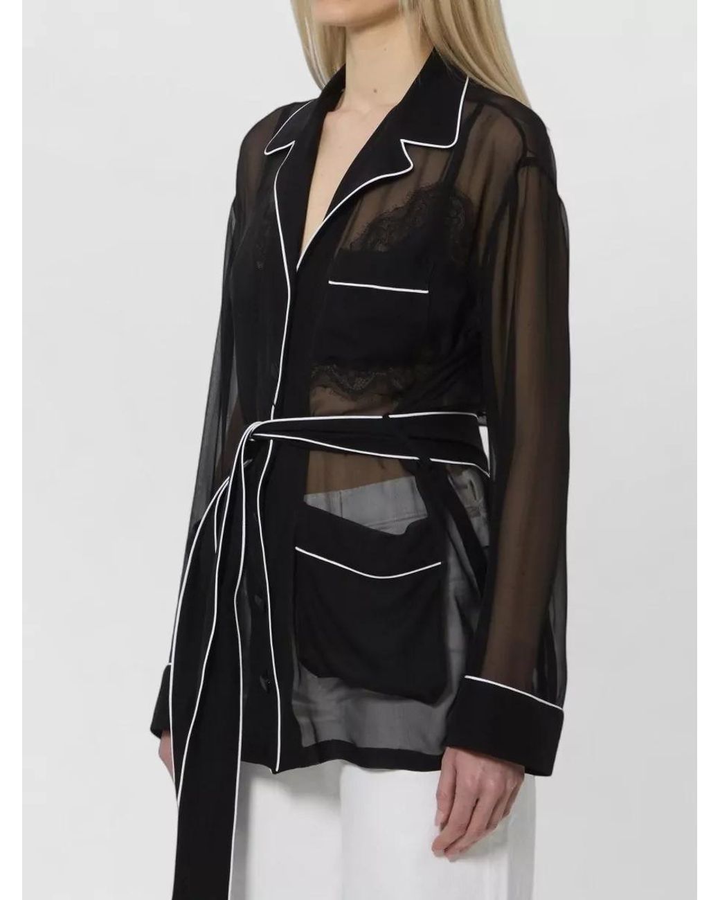 Dolce & Gabbana Black Silk Belted Shirt Robe