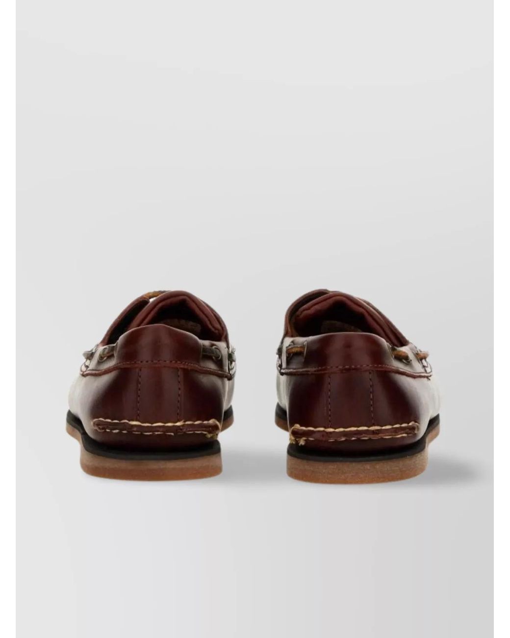 Timberland Brown Stitched Moc Toe Boat Shoe With Rubber Sole for men