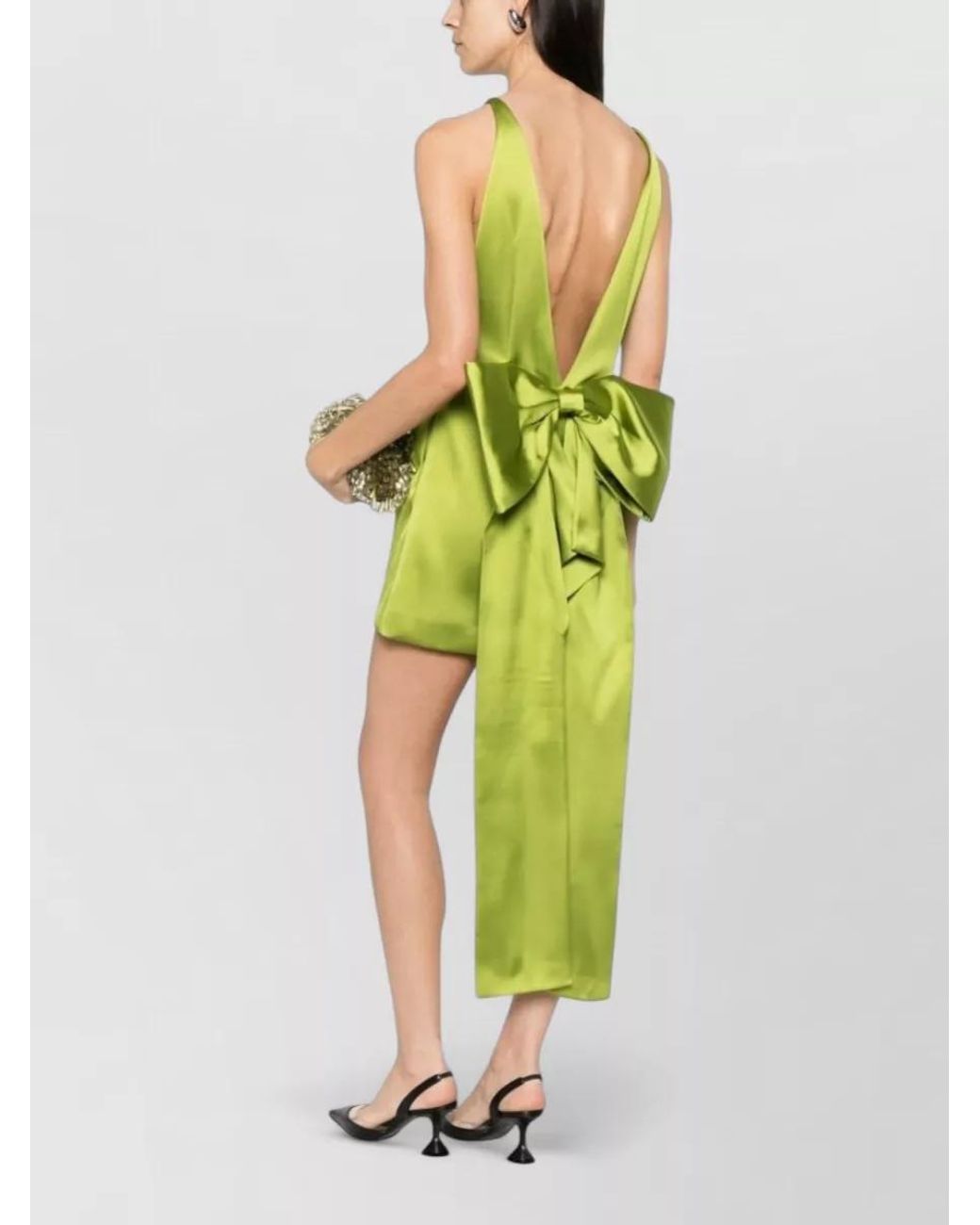 Self-Portrait Yellow Satin Sleeveless Boat Neck Mini Dress