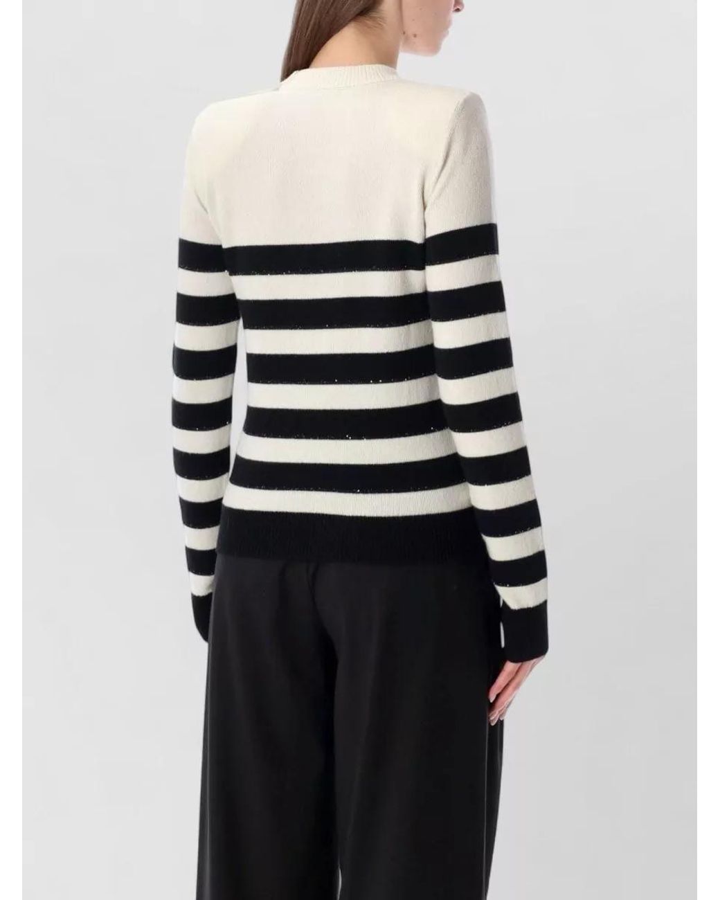 Balmain Blue Cashmere Wool Striped Buttoned Knit Jumper