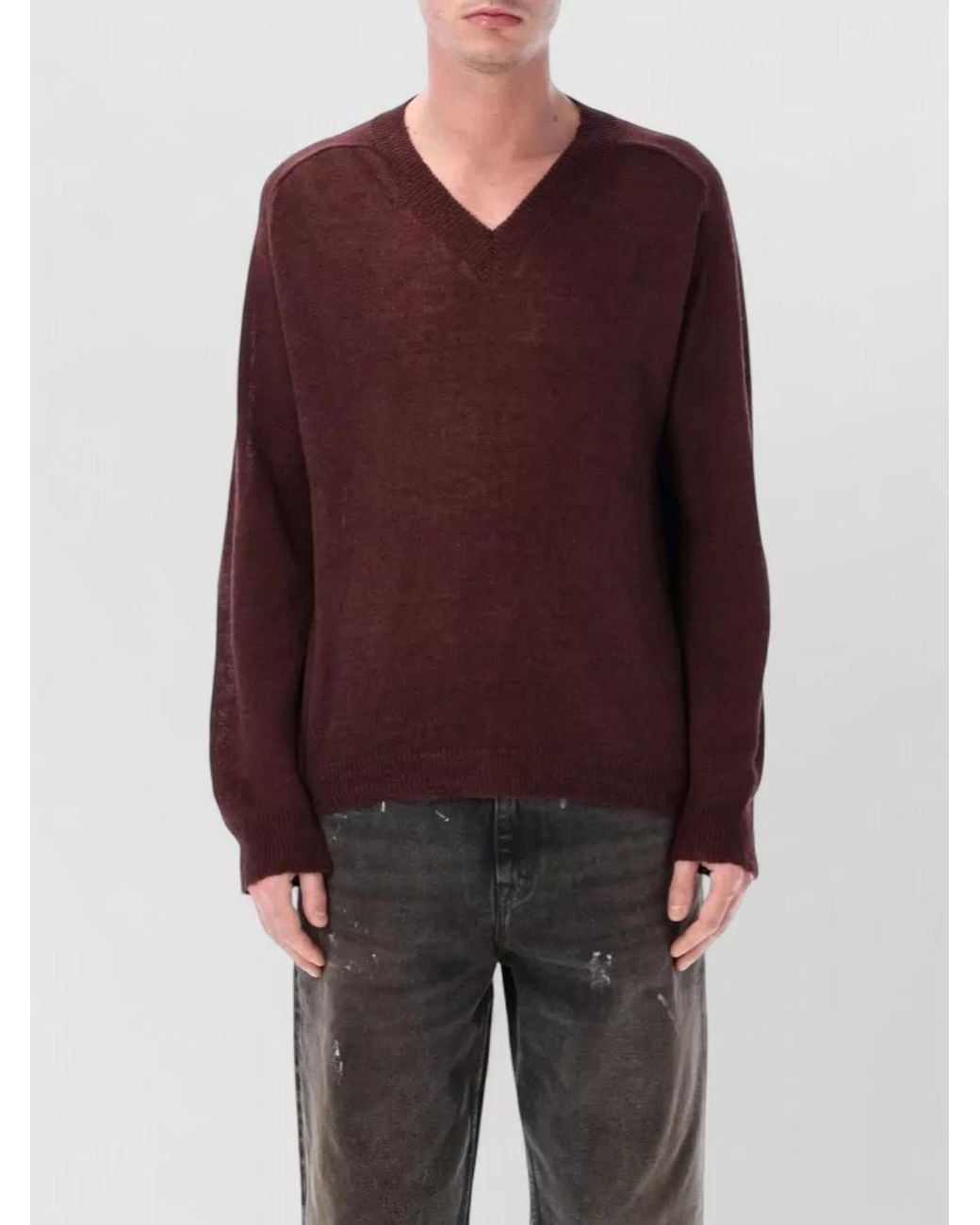 Our Legacy Purple Linen V-Neck Jumper for men