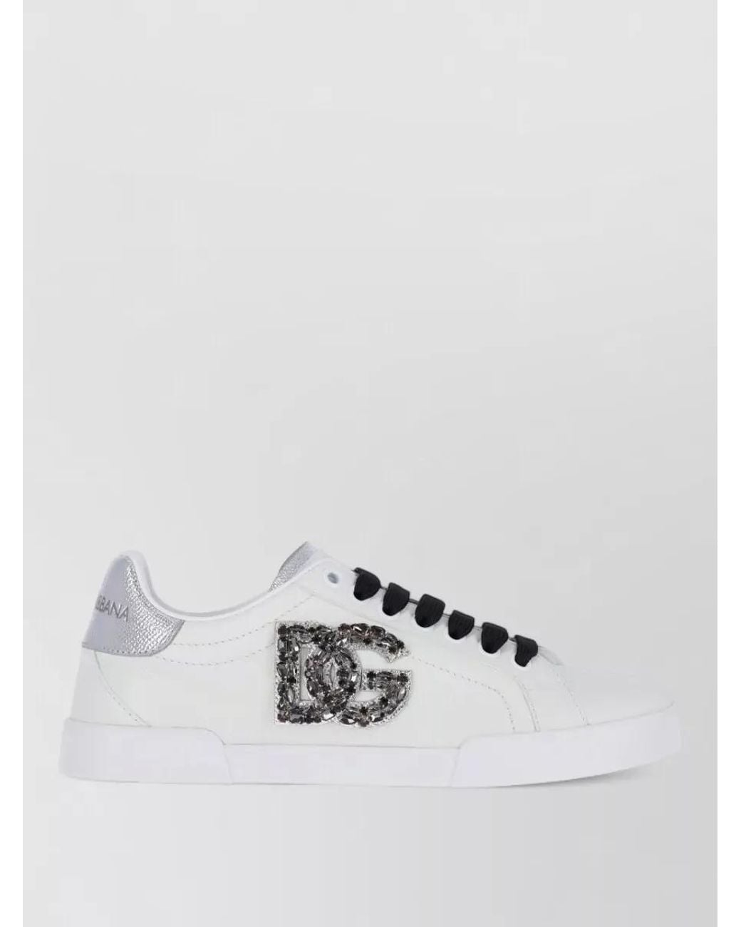 Dolce & Gabbana White Crystal-Embellished Leather Low-Top Sneakers