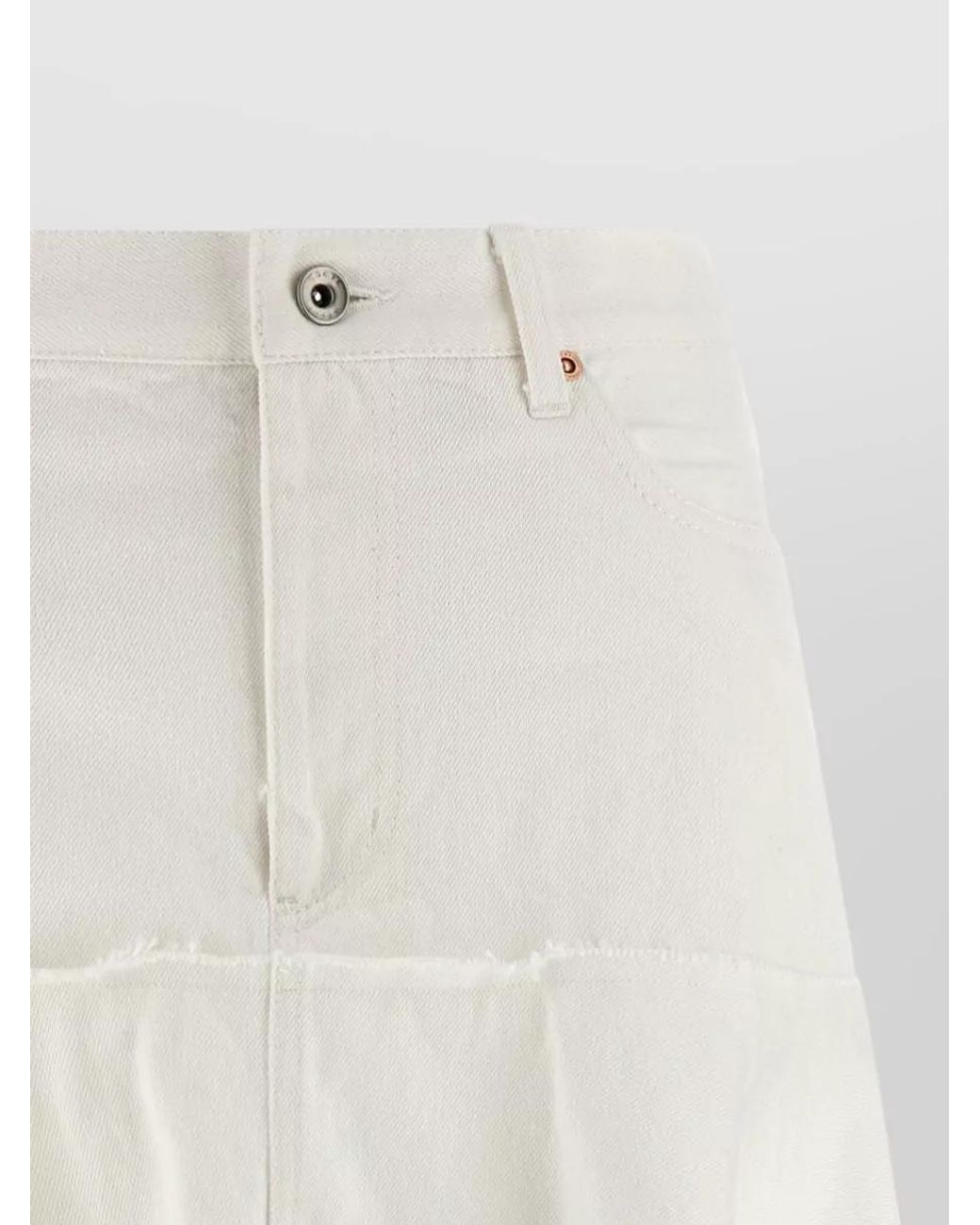 Sacai White Paneled Asymmetric Pleated Midi Denim Skirt